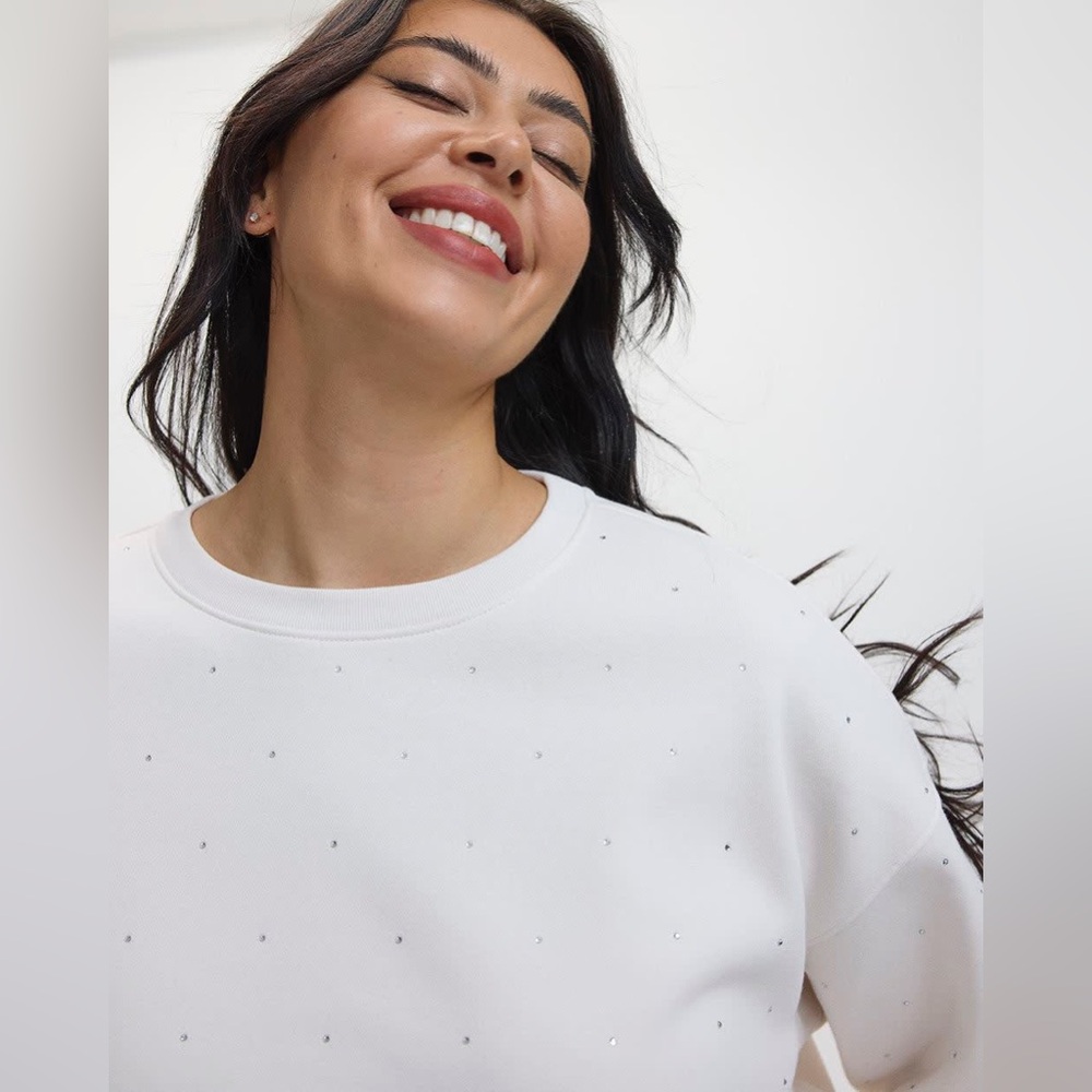 Crew-Neck Sweatshirt with Rhinestones